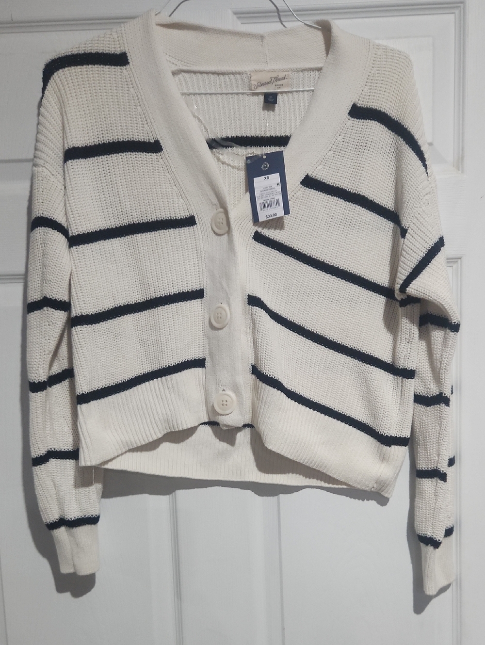 Universal Thread Cream Cardigan Sweater with Black Stripes
